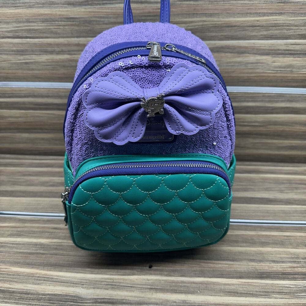 Disney Loungefly Exclusive Ariel Sequin Mini Backpack Purple Green NWT